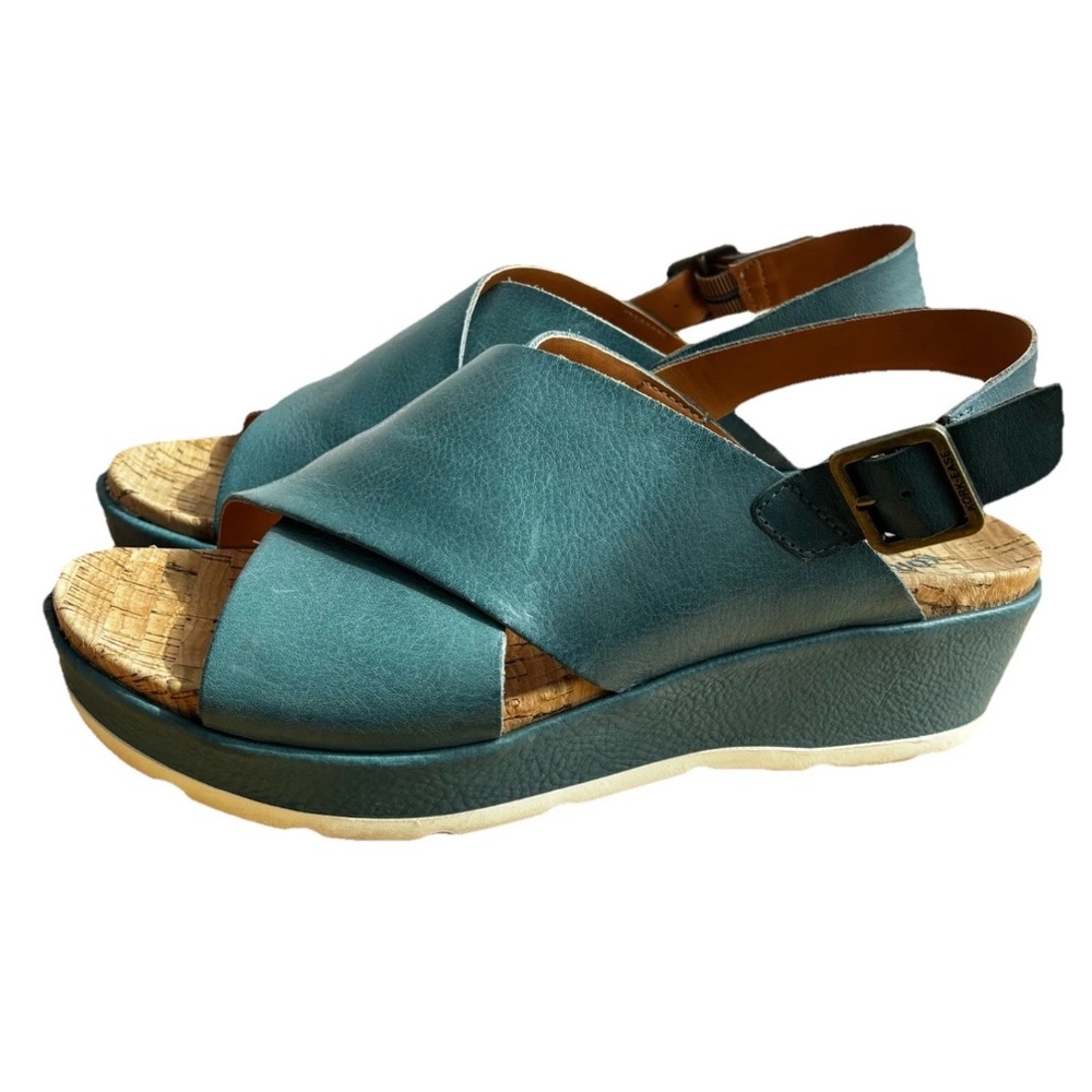 Korks Ease Sandals Womens Leather Upper Chloe turquoise Open Toe Wedges Sz 9